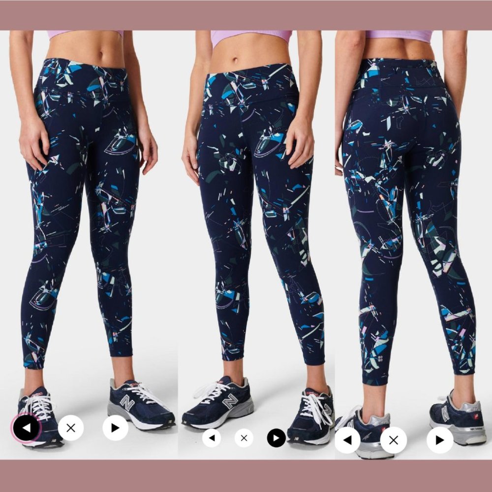 NWT Sweaty Betty‎ [ XS ] Power 7/8 Workout leggings Blue Archetype Print